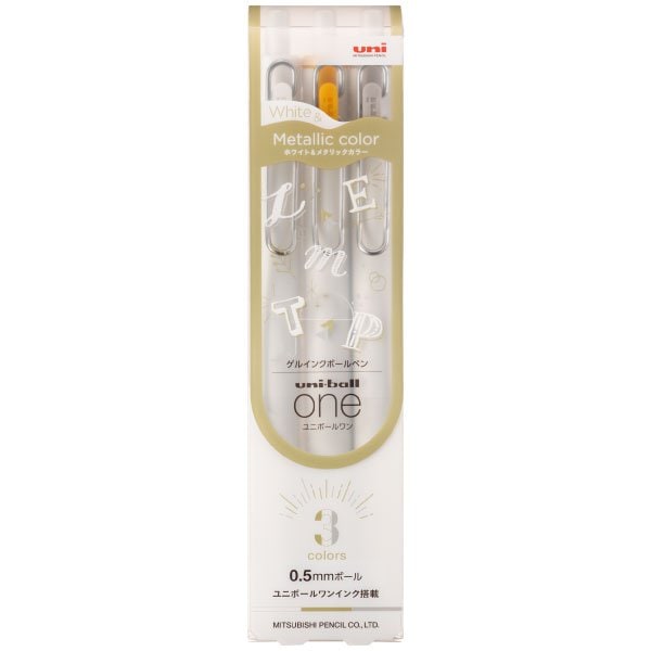 Uni-ball One Creative Color Gel Pen 0.5mm - White, Gold & Silver 3-Pen Set